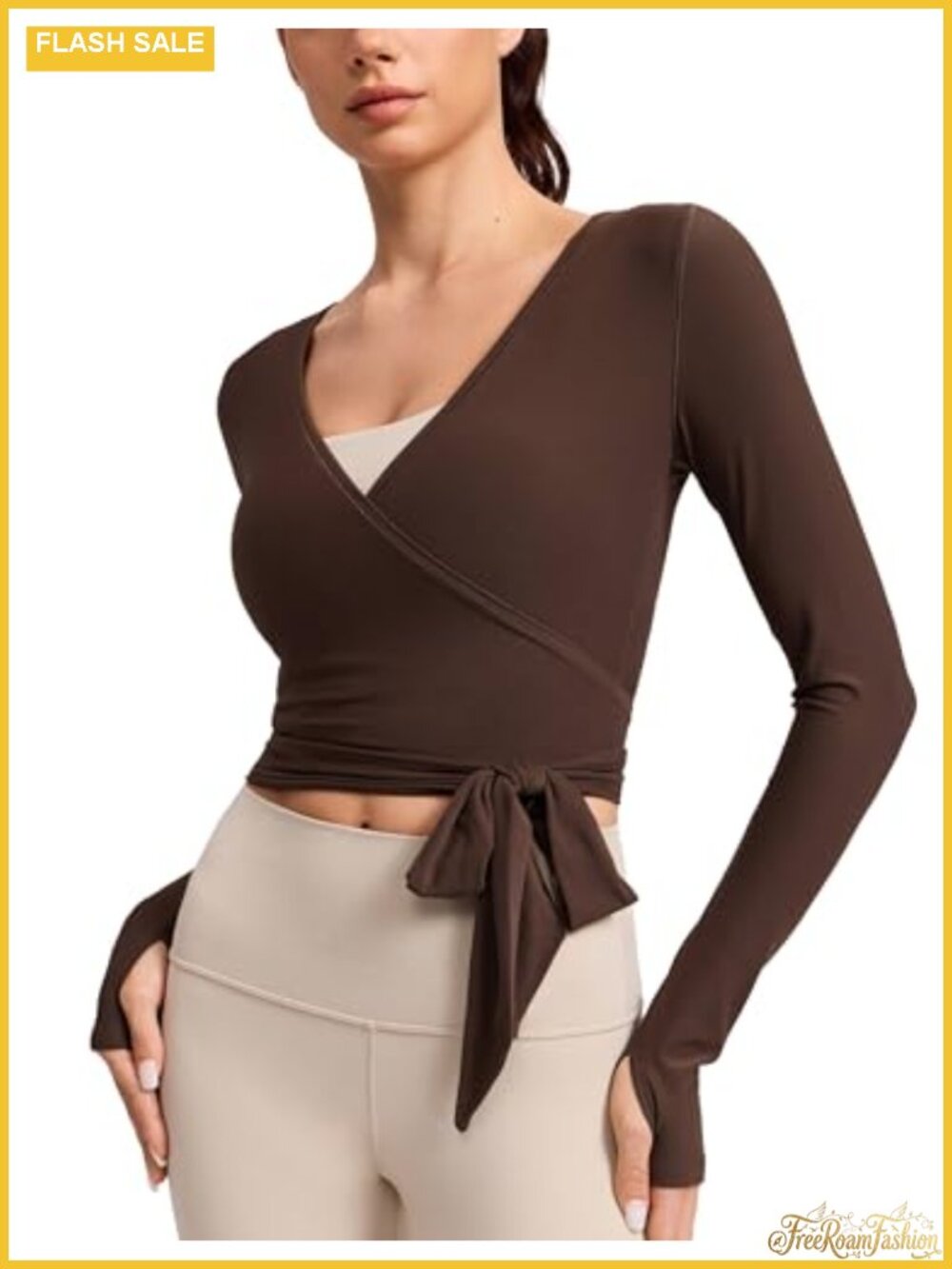 CRZ YOGA Cloudweight Wrap Crop Top - Long Sleeve Tie Front Thumb Holes